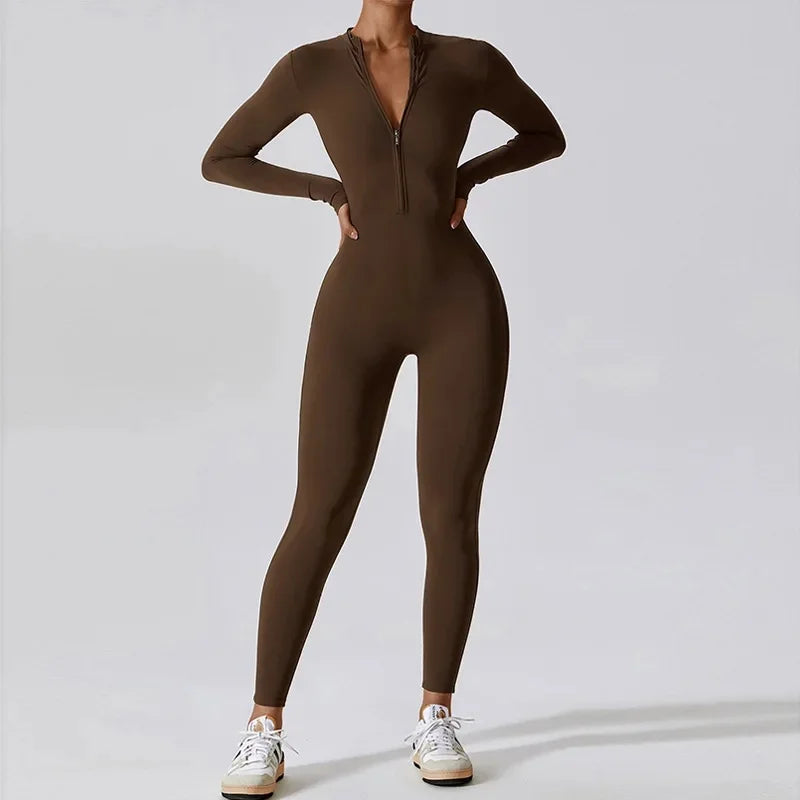 Spring Summer Thin Quick Dry One-Piece Aerial Yoga Suit Long Sleeve Fitness Sports Bodysuit Women Elastic No Mat