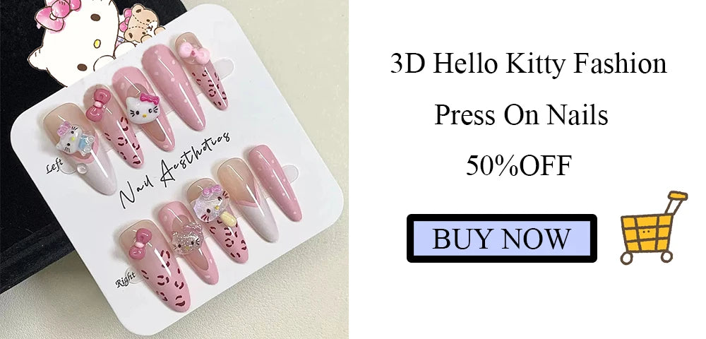 24Pcs 3D kuromi press on nails Y2K Cartoon Handmade Fake Nails Black Gel nail Wearable Nails Cinnamoroll Melody Anime False Nail.
