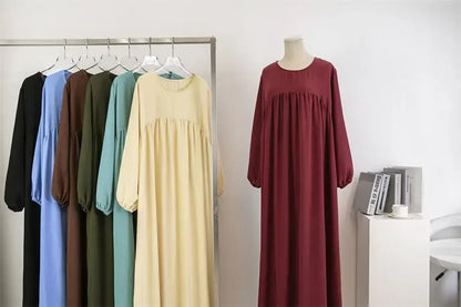 Muslim Loose plus Size Long Sleeve over Knee Pure Color Hooded Gown Spring Autumn Cross Border Fashionable Maxi Dress.