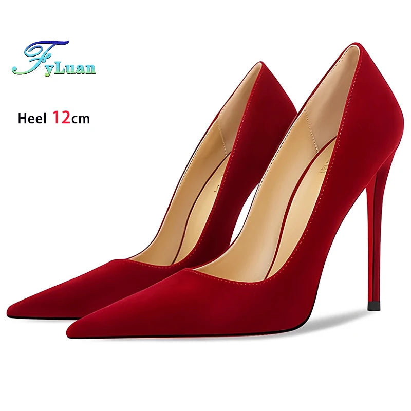 Wine Red High Heels 12cm 10cm 8cm Women Shoes Thin Heels Pointed Head Ladies Pumps Shallow Mouth Stiletto Party Large Size Shoes.
