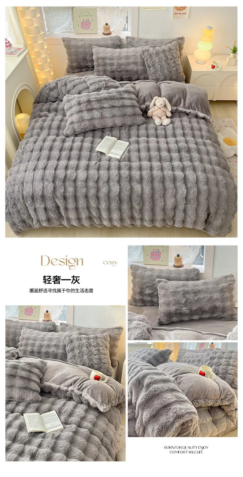 2024 new light luxury rabbit velvet four-piece set thickened warm milk velvet rabbit hair tie-dye bed sheet quilt cover