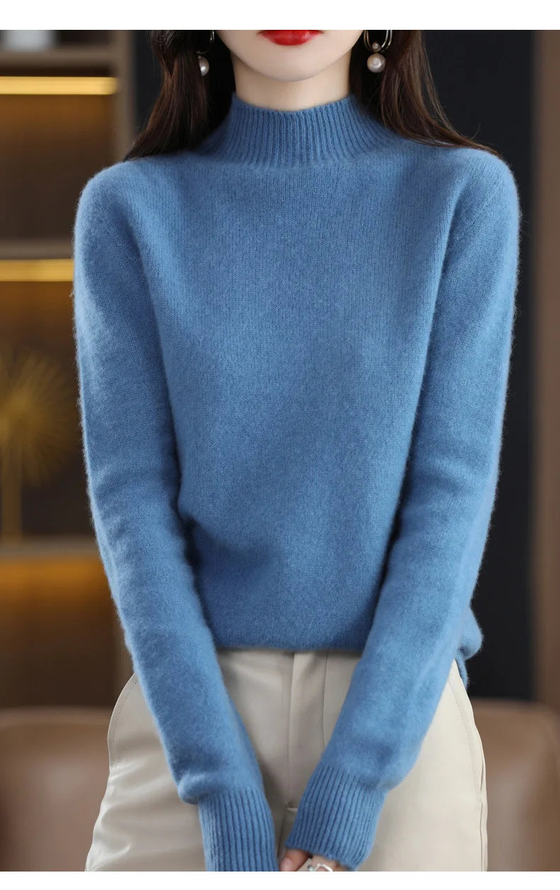 Herbst Winter Frauen Pullover Koreanische Mode Warme Bodenbildung Shirts Halb Hohe Kragen Grundlegende Strickwaren Solide Langarm Pullover.