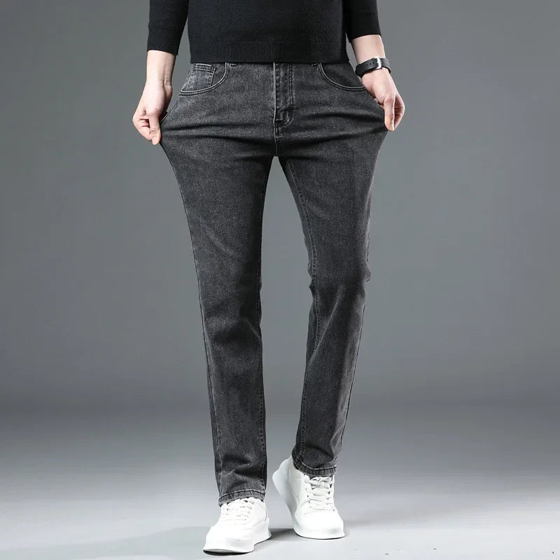 Slim Fit Casual Men's Jeans Youth Straight Leg Regular Business Elastic Long Trousers Autumn New Arrival from Mainland China.