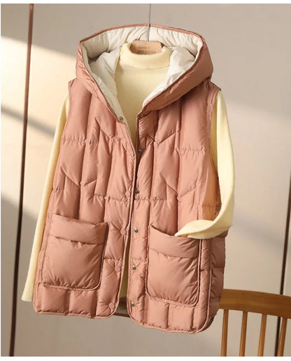 Weiblich 90% weiße Ente Daunen ultraleichte ärmellose Daunen weste 2023 neue Herbst/Winter Mode Kapuze Basics Frauen warme Weste Mantel.