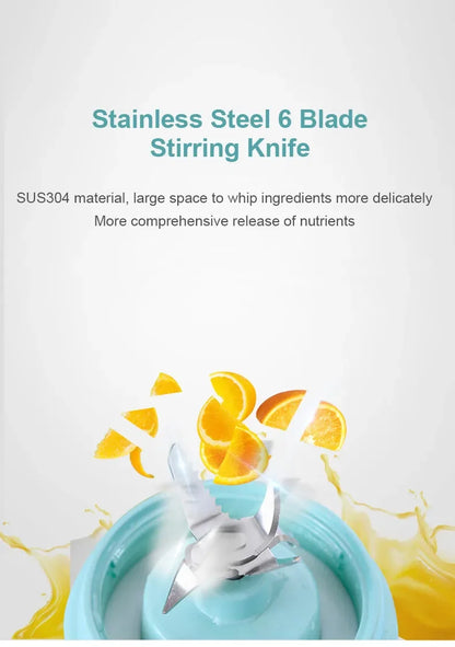 Portable Electric Fruit Juicer Wireless USB Rechargeable 6 Blades Mini Mixer Multifunction Summer Smoothie Blender Machine.