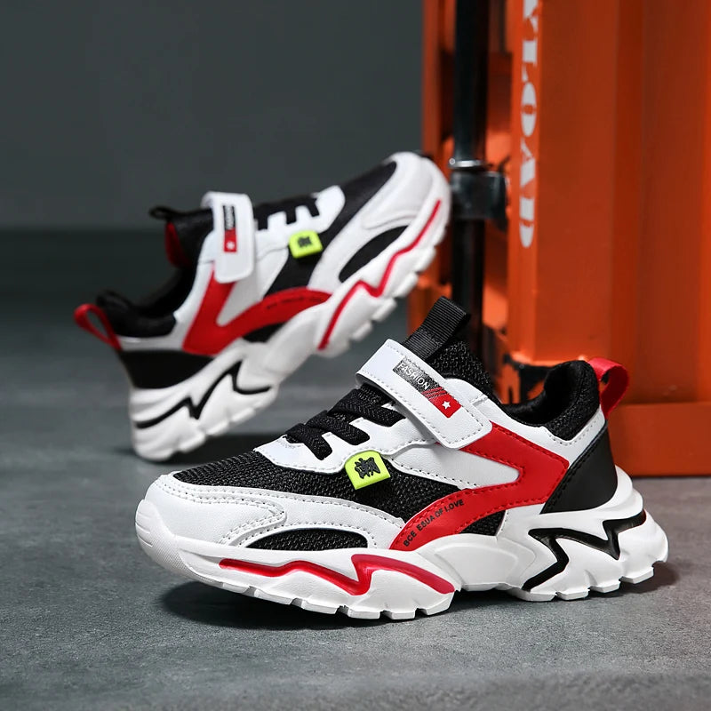 Kid Sneakers Sport Shoes for Boys Fashion Leather Children Breathable Mesh Comfort Shoes Casual Walking Outdoor Running Shoes.