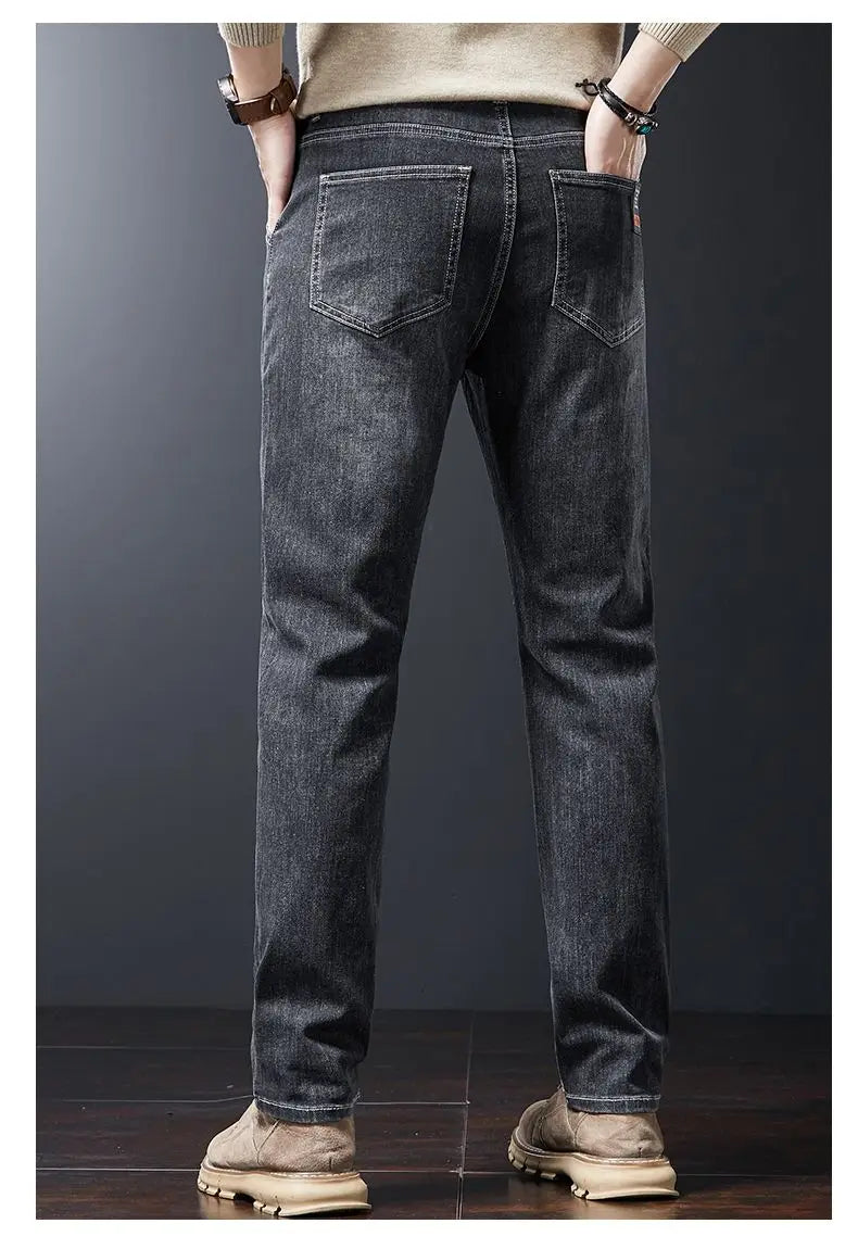 Autumn Winter Men's Fashion Casual Stretch Straight-leg  Jeans Men Streetwear Denim Jogger Pants Men Baggy Harem Jean Trousers.