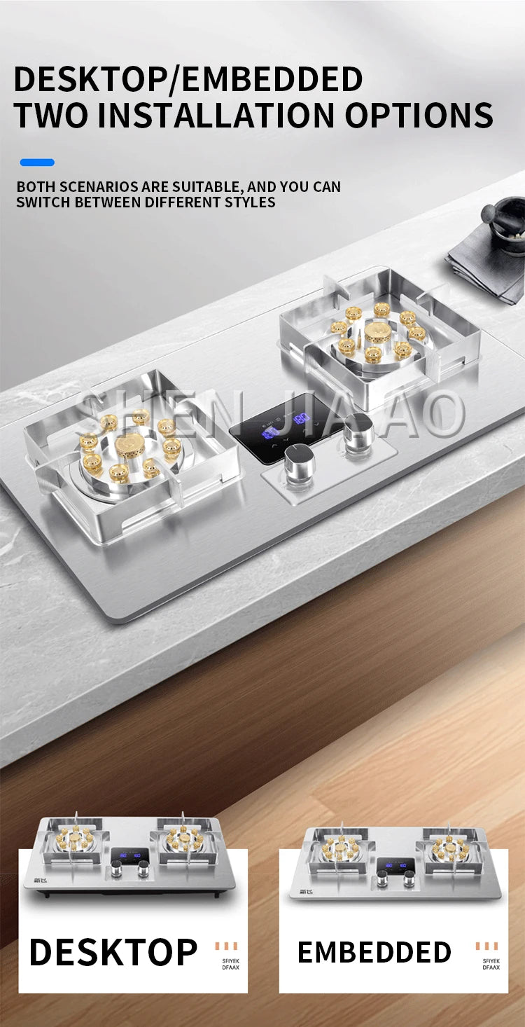 5KW Gas Stove Home Double Embedded Gas Stove Energy-saving Fierce Fire Stove Gas Cooktop Double hole gas stove.