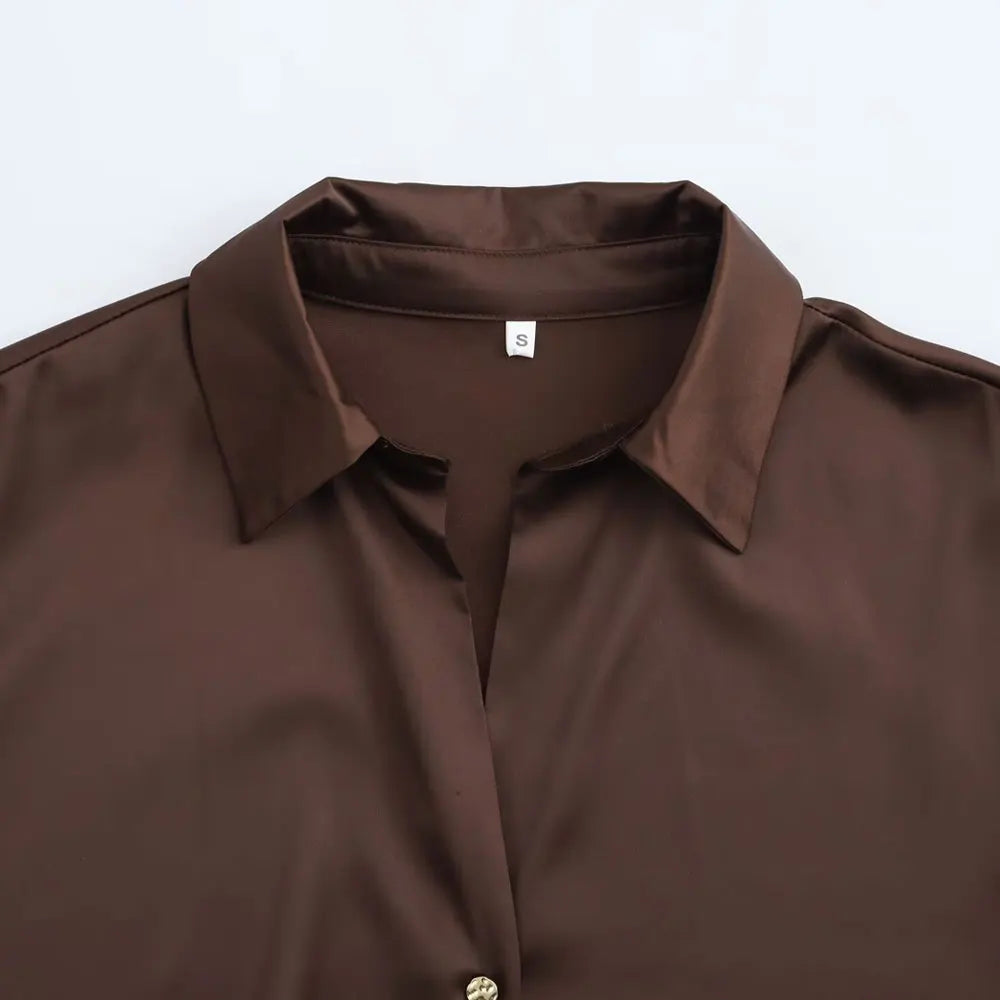 Women's Chic Lapel Collar Blouse Long Sleeve Button-Up Fashion Flowing Top Elegant Female Shirt Office.