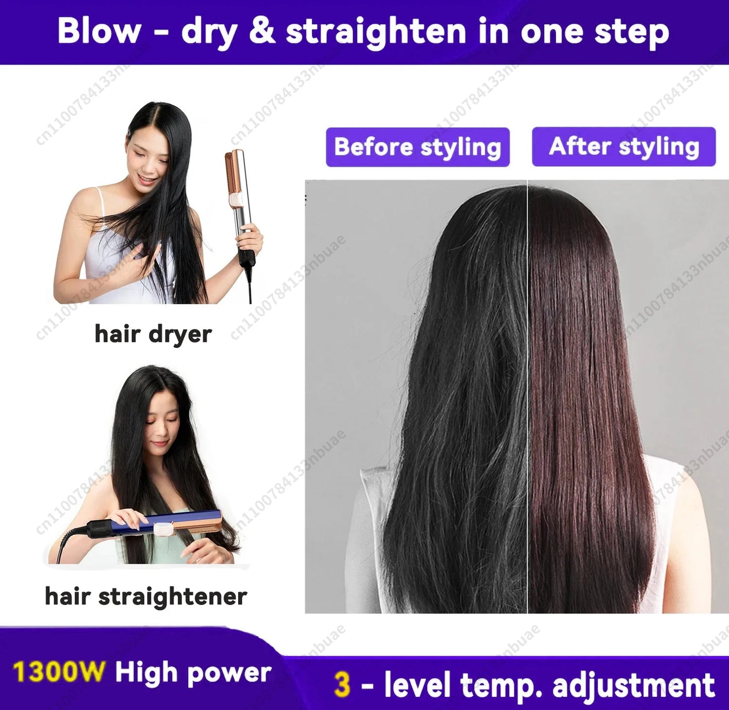 2 IN 1 Professional Hair Straightener & Hair Dryer Heat-Up Hair Flat Iron Negative Ion Iron Long-Lasting Styling Tool