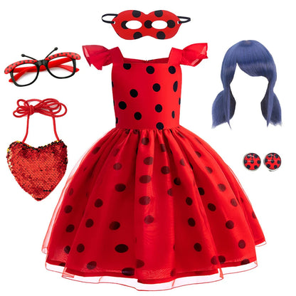 Mädchen Little Beetle Flying Sleeve Cosplay Prinzessin Kleid Geburtstag Halloween Party Kleidung Kinder Marinette Performance Kostüme.