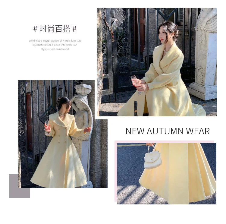 Mode frauen Lange Mäntel Winter Neue Oberbekleidung Revers Zweireiher Laterne Hülse Solide Vintage Chic Woolen Mäntel.