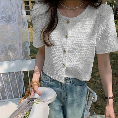 New Summer Short Sleeve O-Neck Women Shirt Sweet White Shirt Blouse Women Tops 2025 Blouses Shirts Blusas Para Mujer Blusa XL183.