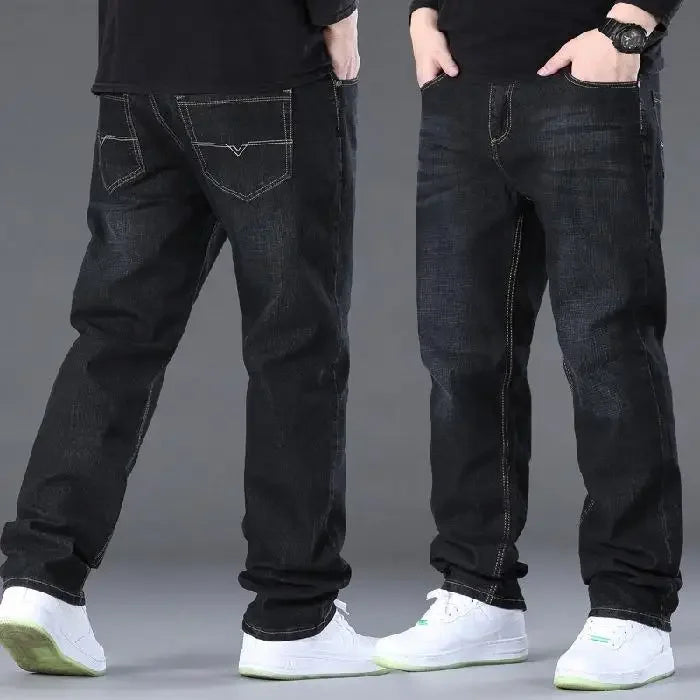 Große Größe Herren Jeans High Stretch Denim Stoff Große Größe Hosen für 45-150 kg Jeans Hombre Jeans mit weitem Bein Pantalon Homme.