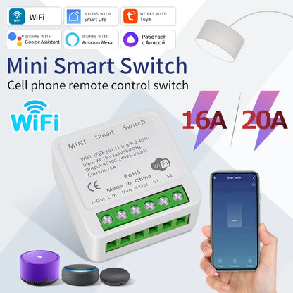 16A 20A Tuya WiFi Smart Switch 2-Wege-Steuerung Mini Smart Breaker Arbeit mit Smart Life Alexa Google Home Alice.