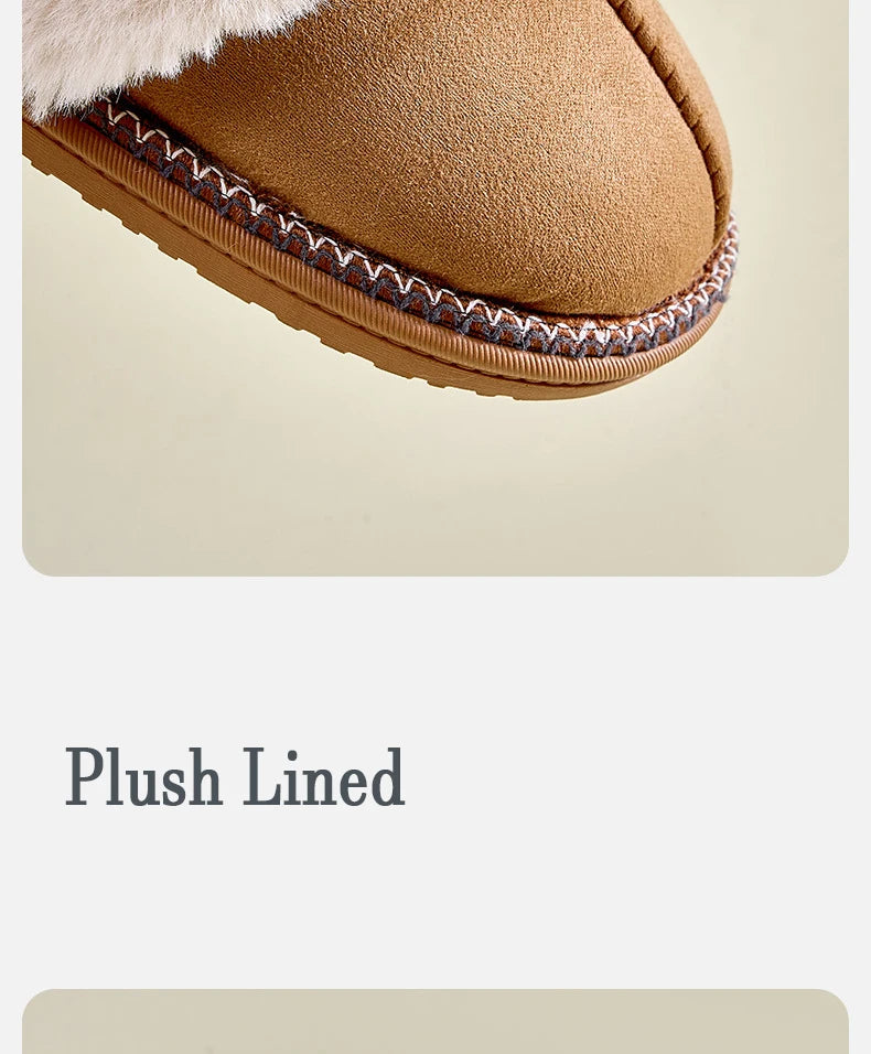 Litfun Women's Warm Fuzzy Slippers Winter New Fur Collar Indoor Plush Flat Slides Fluffy Women Cotton Shoes Furry House Slippers.