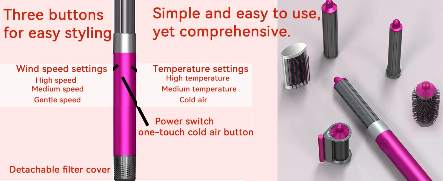 Professional 6IN1 1300W Multi-Functional Hair Styler - Dry, Straighten, Curl with Brush, Ideal for Salon & Home Use.