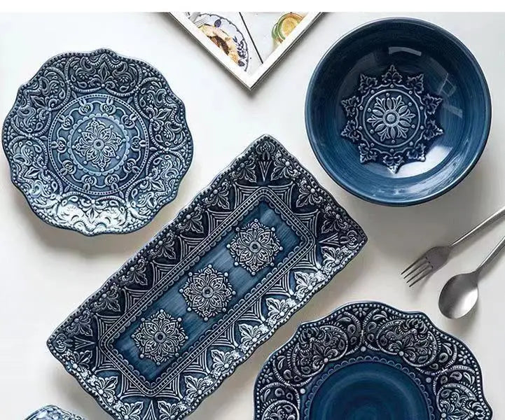 1pcs Western Dinner Plates Ceramic Dishes Tableware Dinnerware Steak Dessert Noodle Cup Serving Baroque Northern Europe.