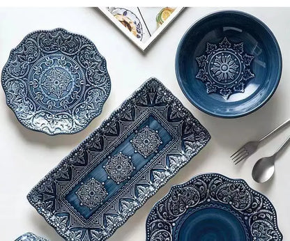 1pcs Western Dinner Plates Ceramic Dishes Tableware Dinnerware Steak Dessert Noodle Cup Serving Baroque Northern Europe.
