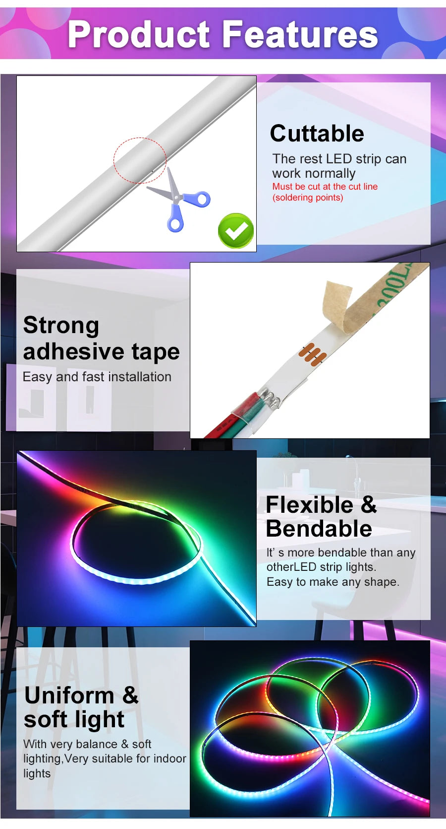 3mm 5mm 5V WS2812B Addressable COB LED Strip Individually IC RGB Flexible LED Strip High Density Dream Color LED Tape.