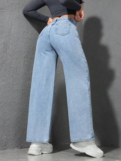 Jeans Women Vintage Wide Leg Pants Denims High Waist Washed Distressed Basics Straight Trousers 2025 Streetwear Floor Length.