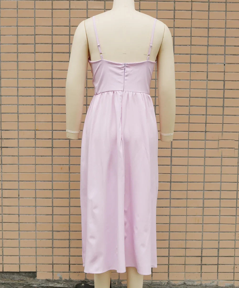 Damenbekleidung im neuen Stil von Amazon, Tank-V-Ausschnitt, großes Swoop-Kleid, schlank, dass Sie Ihre Silhouette glättet, mittellanges Kleid mit offenem Rücken.