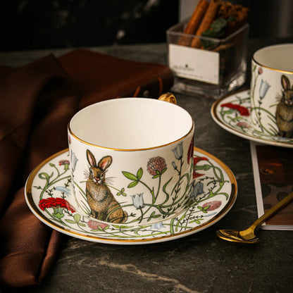 Russian Royal Porcelain Lomonosov Cartoon Rabbit Gold Plated Bone China Coffee Cup and Saucer Gift Box Gift Coffee Cup Set.