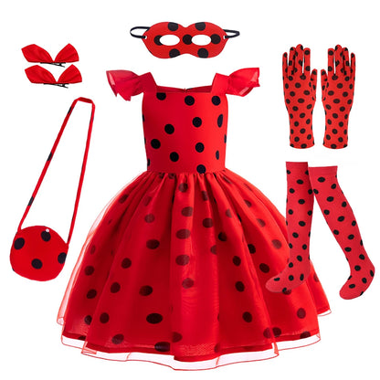 Mädchen Little Beetle Flying Sleeve Cosplay Prinzessin Kleid Geburtstag Halloween Party Kleidung Kinder Marinette Performance Kostüme.