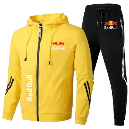 Red Bull Racing Logo Print Men Sportswear Hoodie Sets Zip Sweatshirt+Pants 2 Piece Suit Extreme Sports Custom Red Bull Tracksuit.