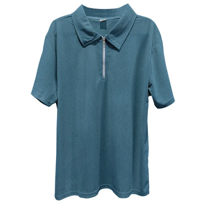 Sommer neue europäische und amerikanische Handel große Herren einfarbig Set mit Kragen, Kurzarm, Reiß verschluss Hosen Set, 2 Stück