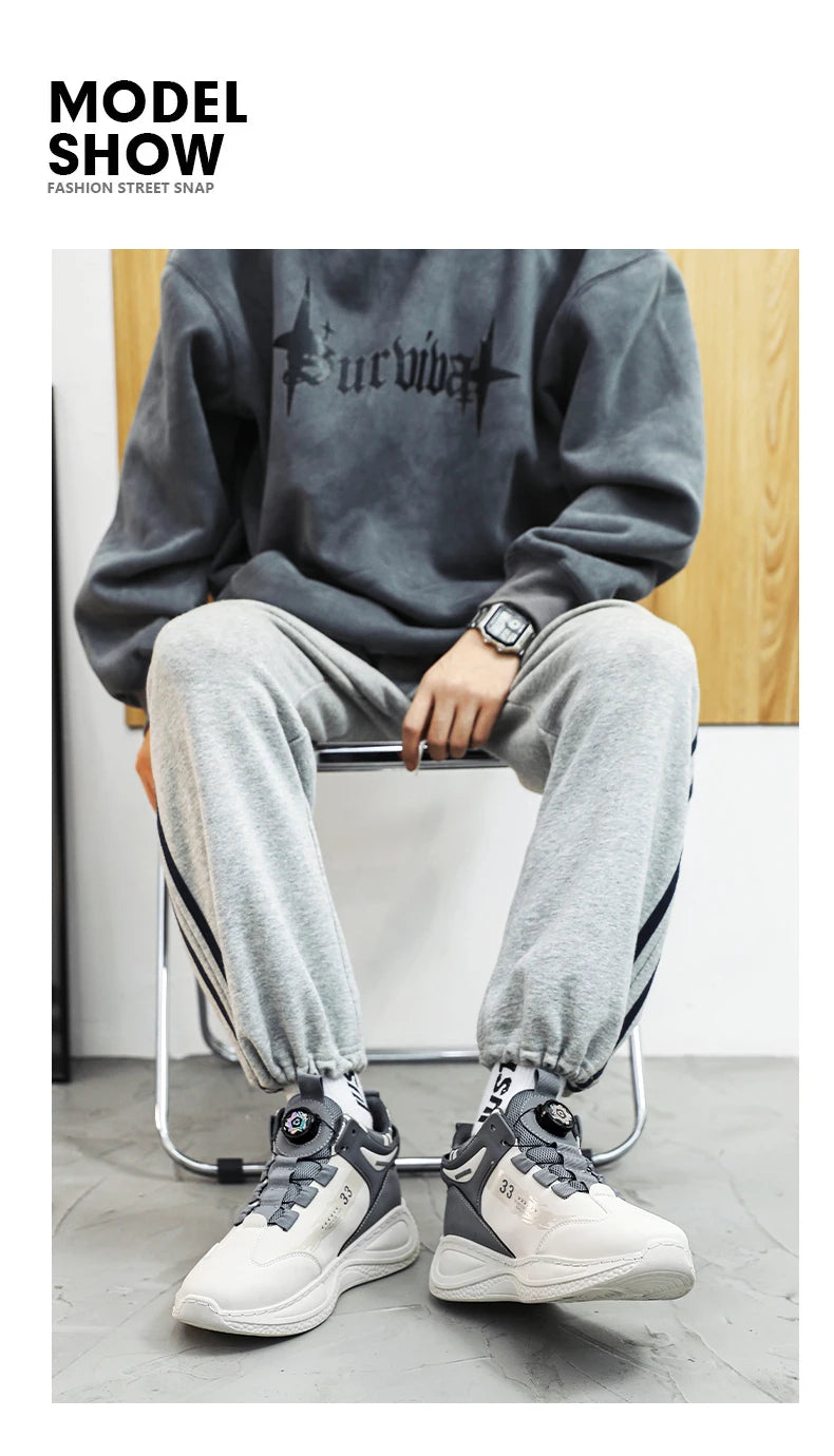 Mens Sneakers with Rotating Buckle Comfy Non Slip Lace up Durable Shoes for Mens Outdoor Activities.