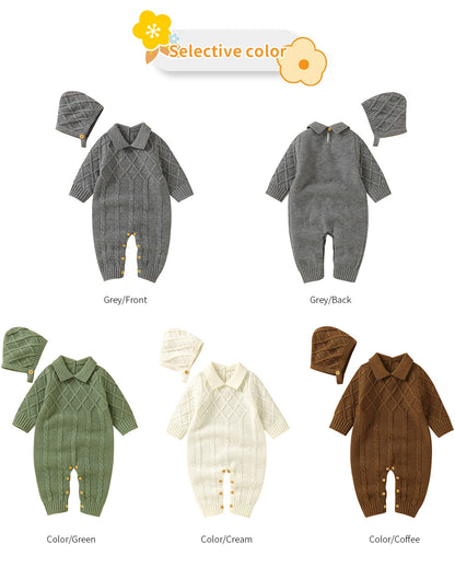White Baby Girl Rompers Clothes Winter Long Sleeve Knitted Newborn Infant Boy Jumpsuits Hats Outfits Sets 0-18m Toddler Playsuit