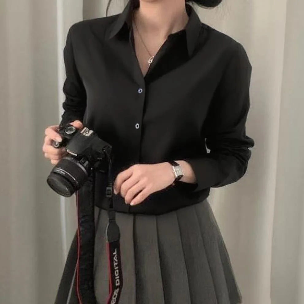 2025 New Spring Autumn Shirts Fashion Women Solid Long Sleeve Single Breasted Slim Blouses Casual Office Lady Commute Outwear.