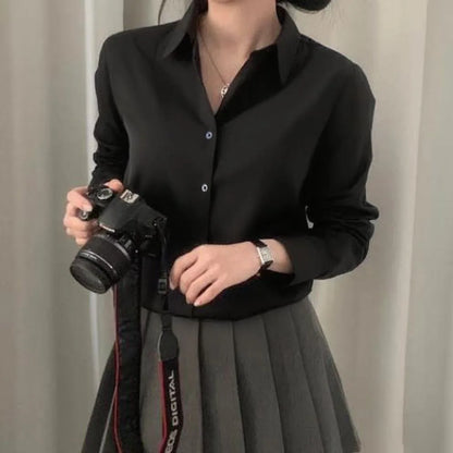 2025 New Spring Autumn Shirts Fashion Women Solid Long Sleeve Single Breasted Slim Blouses Casual Office Lady Commute Outwear.