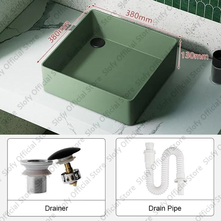 Grünes Haushalts-Hotel-Badezimmerwaschbecken, einfaches künstlerisches Keramik-Waschbecken über der Theke, Sockelwaschbecken, Balkon, Waschmaschine, Waschbecken