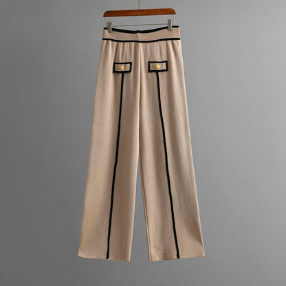 Women Sweater 2 Piece Suit Pullover Knitted Wide Leg Pants Muslim Sets Knitwear Single Breasted 2025 Outfits Autumn Winter.