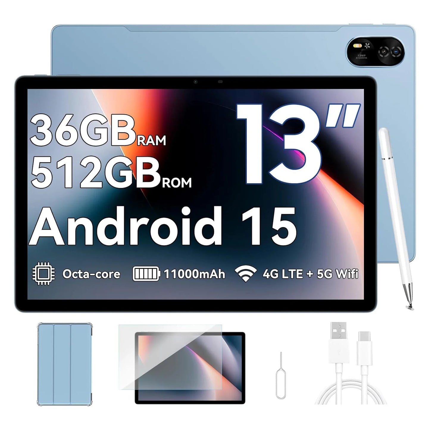 Blackview MEGA 8 [No EU Charger] Tablet 13 inch 90Hz 2K FHD+ Display 36GB(12+24) 512GB 11000mAh 50MP+13MP Android 15 Dual SIM 4G