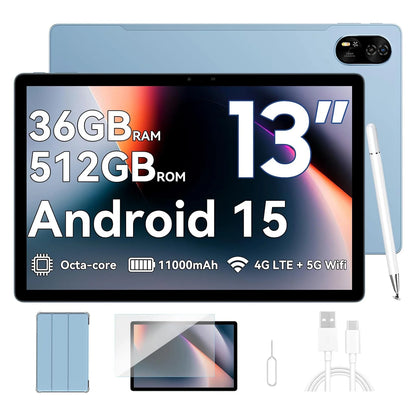 Blackview MEGA 8 [No EU Charger] Tablet 13 inch 90Hz 2K FHD+ Display 36GB(12+24) 512GB 11000mAh 50MP+13MP Android 15 Dual SIM 4G