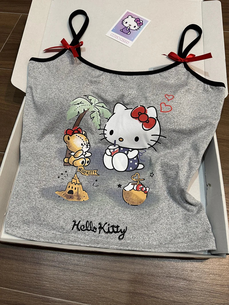 Hello Kitty Pyjama-Set für Damen, niedliche Nachtwäsche, Cartoon, ärmellos, Tank-Top, Shorts, Zuhause, Sommer, gemütliche Loungewear, Geschenk für Mädchen, Sanrio.