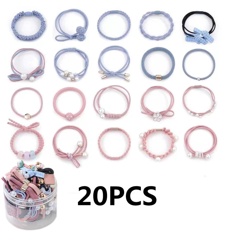 50/12PCS  Women Elastic Hair Ties Pearls Fashion Girls Scrunchies Ponytail Holder Rubber band Hair Rope Hair Accessories