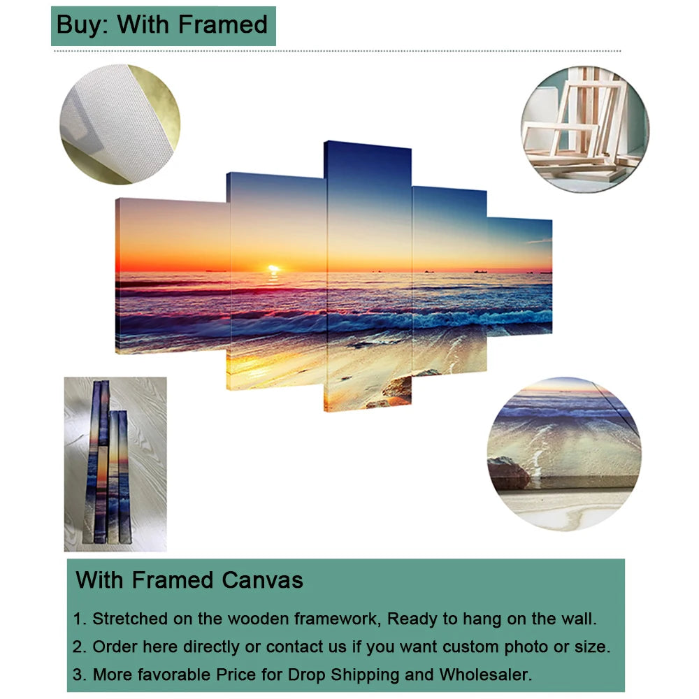 5 Pieces Set Canvas Wall Art - Sky Calm Waters Landscape Decorations for Home Room Poster Print.
