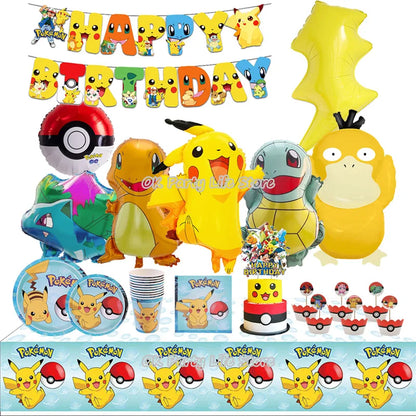 Pokemon Geburtstag Party Dekoration Pikachu Blitz Neue Ballon Set Kid Event Liefert Einweg Geschirr Banner Maske Hintergrund.