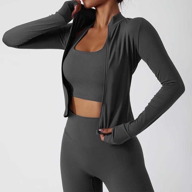 Hearuisavy 2Pcs Long-Sleeved Set Women Casual Outdoor Running Jackest Suit Yoga Clothing Quick Drying Push Up Fitness Sportswear.