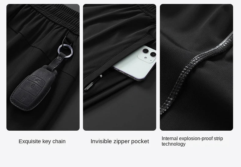 Ice Silk Men's trousers 2024 summer black-and-gray thin style business casual pants outdoor stretch breathable straight leg loos.