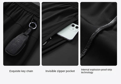 Ice Silk Men's trousers 2024 summer black-and-gray thin style business casual pants outdoor stretch breathable straight leg loos.