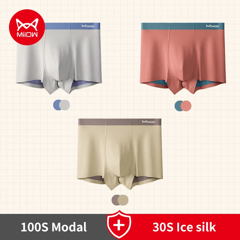 MiiOW 3 stücke 100S Modal Männer Boxer Unterwäsche Eis Seide Licht männer Höschen Boxershorts 5A Antibakterielle Atmungsaktive Mann unterhose