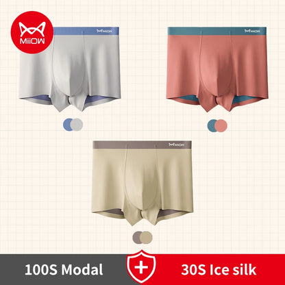 MiiOW 3 stücke 100S Modal Männer Boxer Unterwäsche Eis Seide Licht männer Höschen Boxershorts 5A Antibakterielle Atmungsaktive Mann unterhose