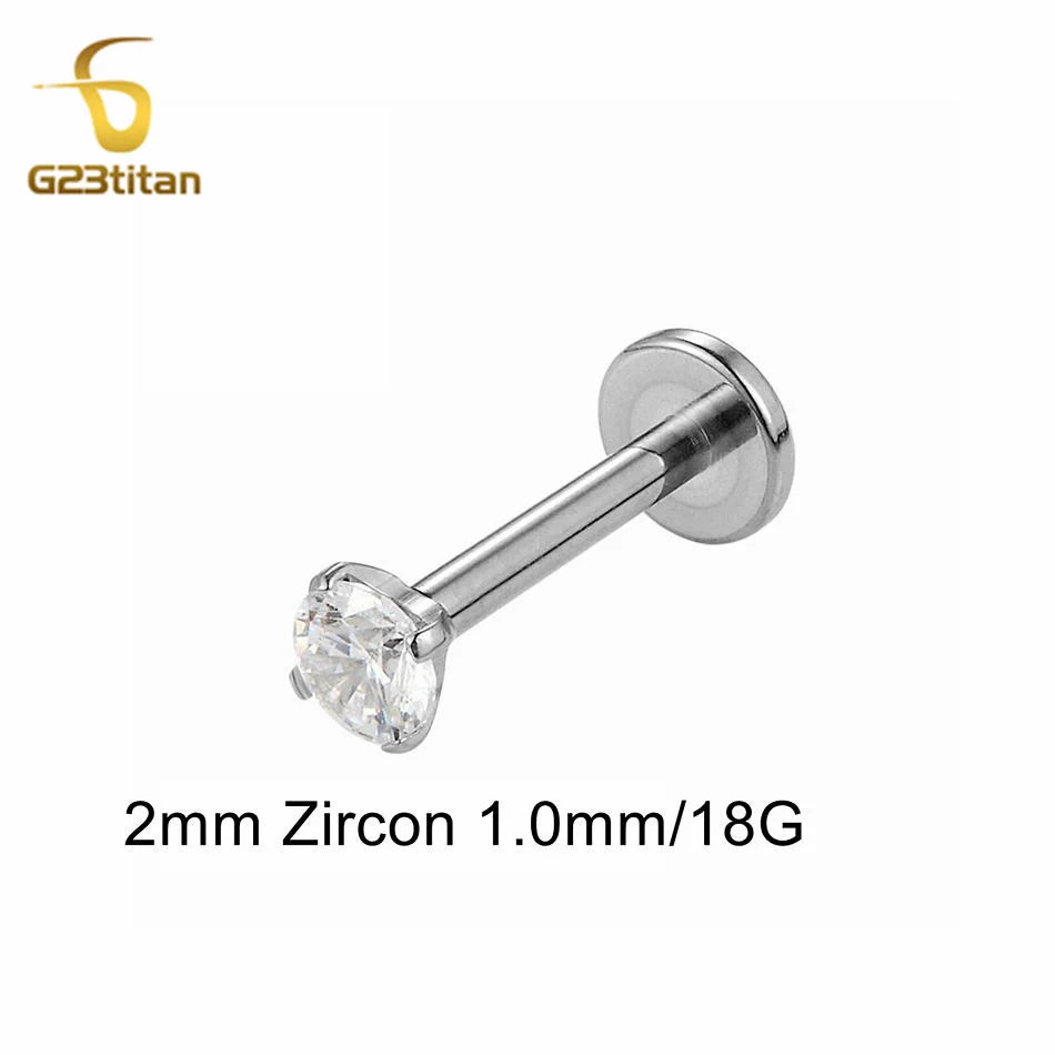 16G 18G Titanium Labret Stud Lip Ring Ear Helix Conch Trage Earring 2-4mm Zircon 0.9mm Internally Threaded Body Piercing Jewelry
