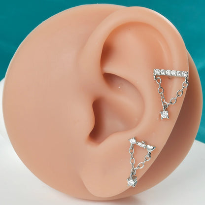 1PC 316L Surgical Steel Star Water Drop Heart CZ Chain Ear Cartilage Tragus Helix Stud Earring Daith Lobe Piercing Body Jewelry.