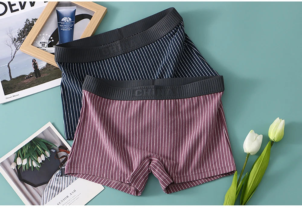 3PCS/Pack 100% Cotton Soft Panties Woman Trendy Striped Female Underwear Summer Breathable High Elastic Mid-rise Waist Boyshort.